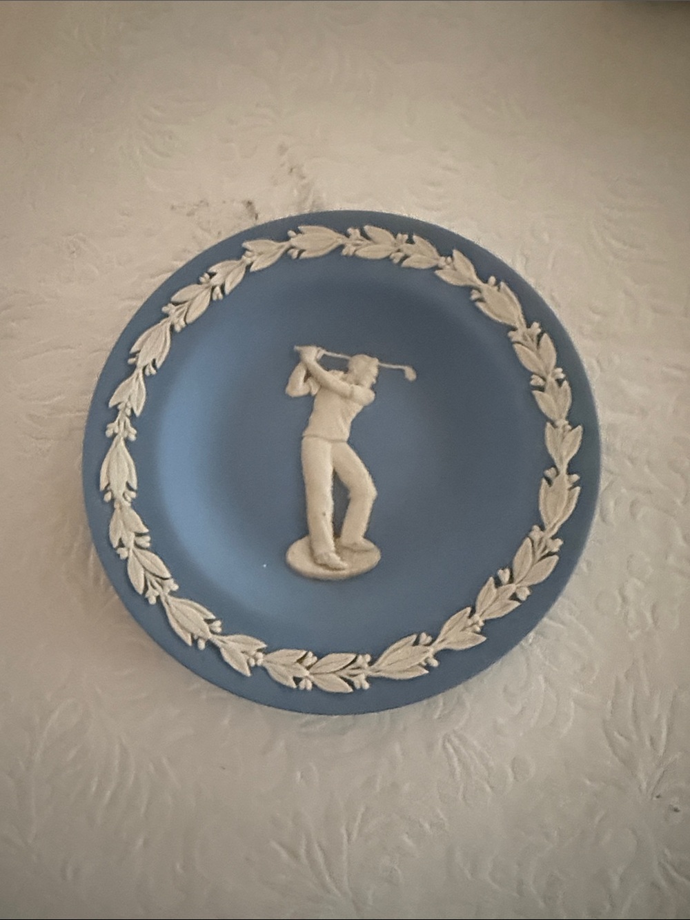 Wedgwood Blue and White Jasperware Golf Relief plaque